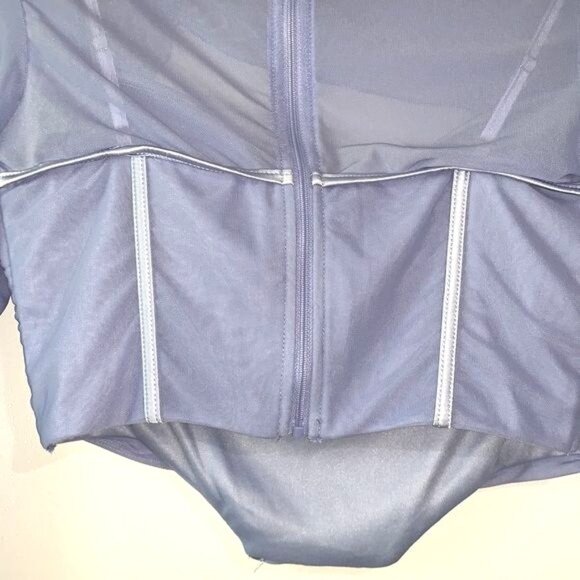 Sheer Mesh Long-Sleeve Corset Style Top With Cutouts Light Blue Size L 95% Polye - Picture 7 of 15
